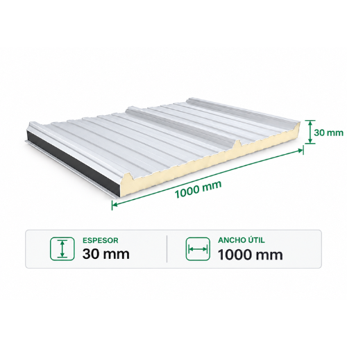Teja Tipo Sándwich PIR 30 mm – 3 Grecas (Olas) para Cubierta