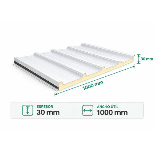 Teja Tipo Sándwich PIR 30 mm – 5 Grecas (Olas) para Cubierta