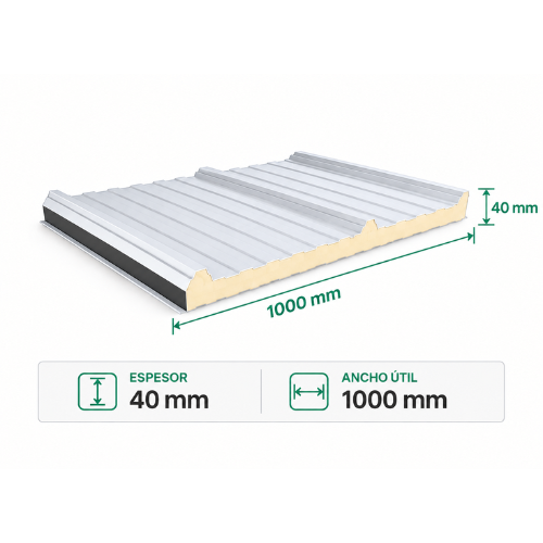 Teja Tipo Sándwich PIR 40 mm – 3 Grecas (Olas) para Cubierta